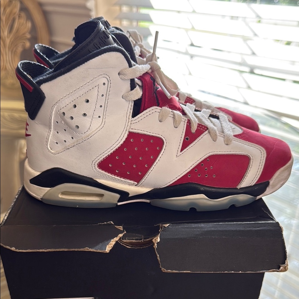 Jordan 6 Red and White Kids Sneakers - Picture 3 of 10